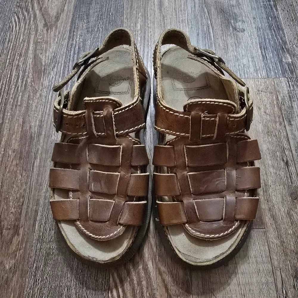 Dr. Martens Vintage Fisherman Sandals Mens 7 Brown Leather Caged Buckle Grunge